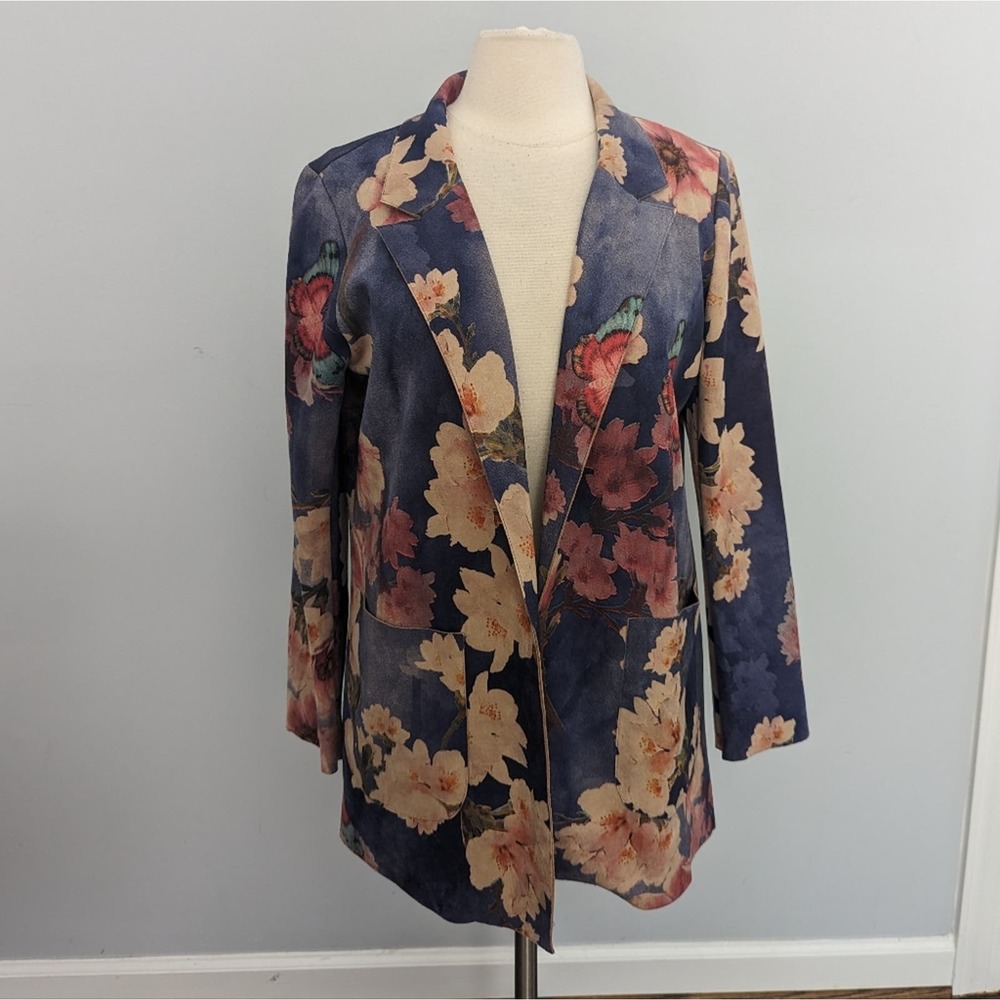Solitare Floral Comfy Business Blazer Medium Grey Pink